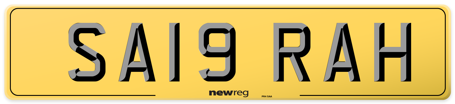 SA19 RAH Rear Number Plate
