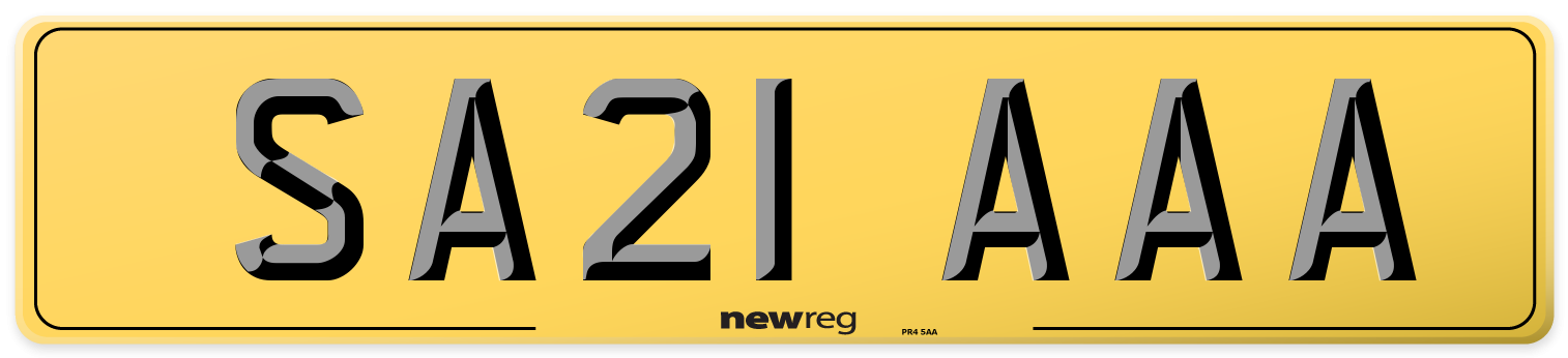 SA21 AAA Rear Number Plate