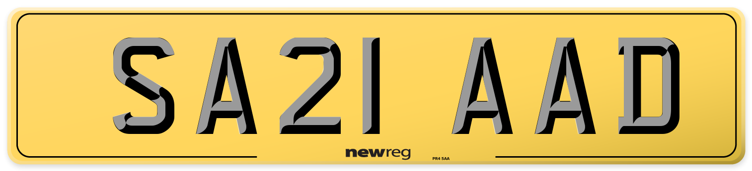 SA21 AAD Rear Number Plate