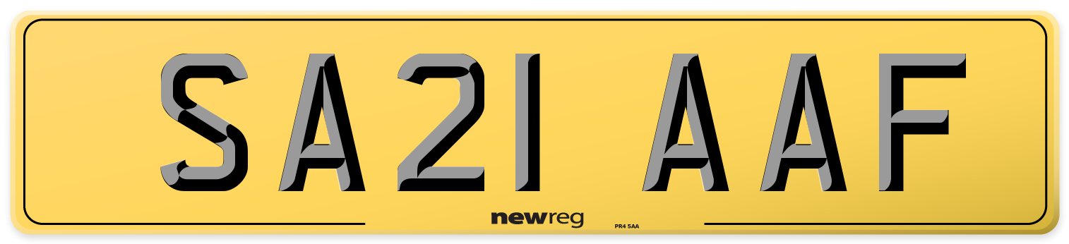 SA21 AAF Rear Number Plate