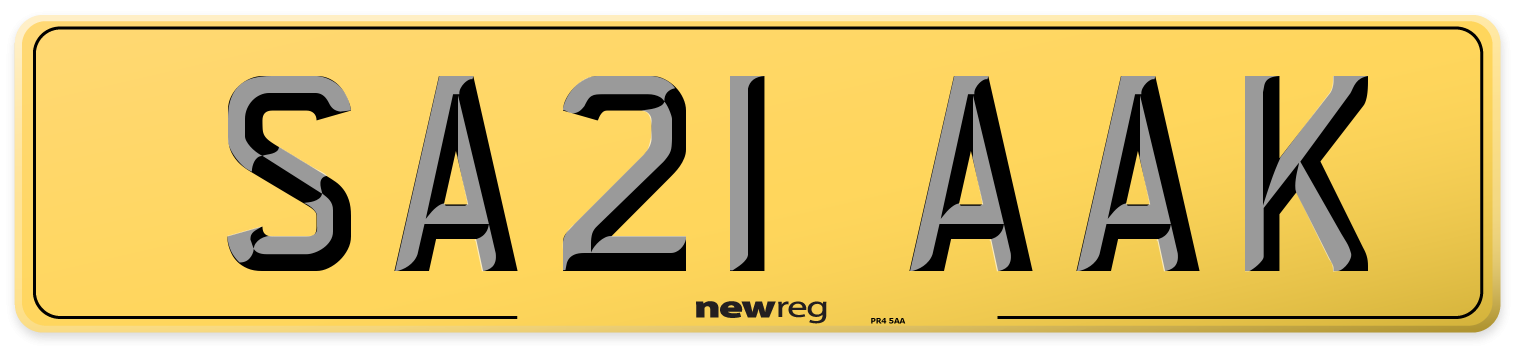 SA21 AAK Rear Number Plate