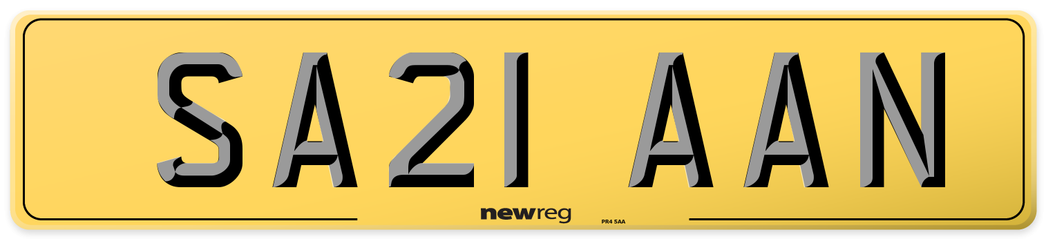 SA21 AAN Rear Number Plate