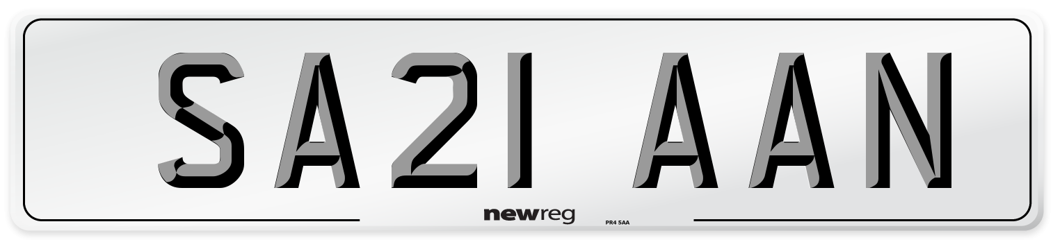 SA21 AAN Front Number Plate
