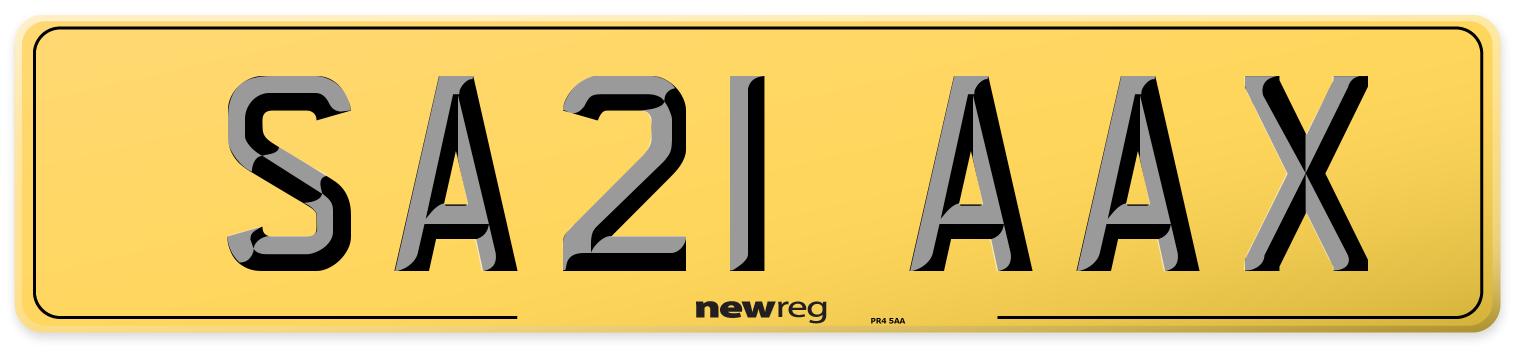 SA21 AAX Rear Number Plate