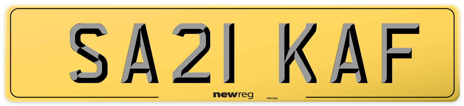 SA21 KAF Rear Number Plate