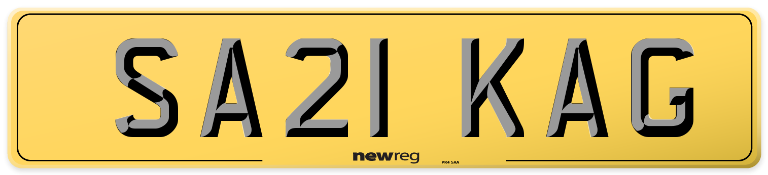 SA21 KAG Rear Number Plate