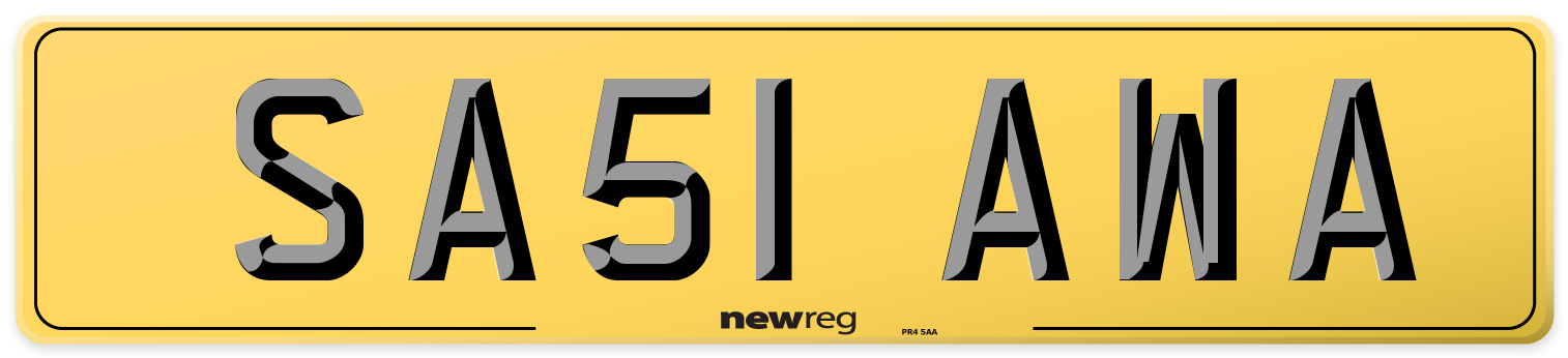 SA51 AWA Rear Number Plate