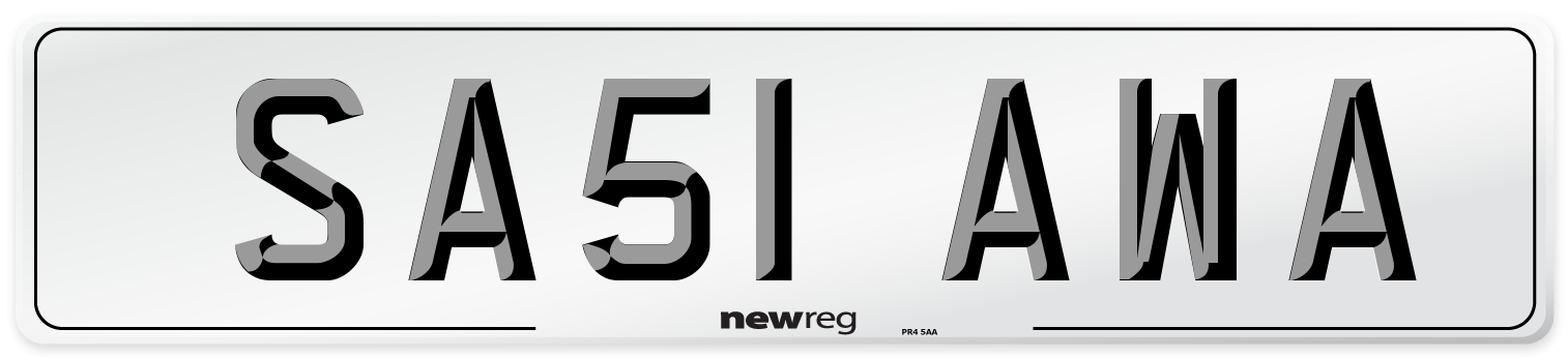 SA51 AWA Front Number Plate
