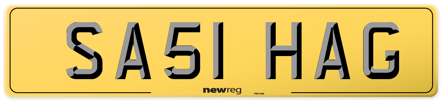 SA51 HAG Rear Number Plate