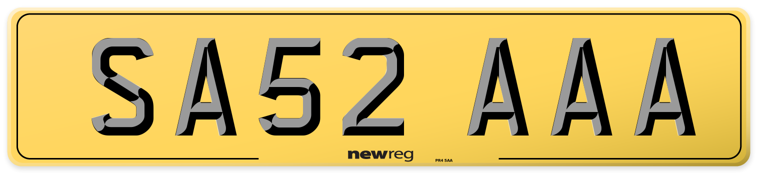 SA52 AAA Rear Number Plate