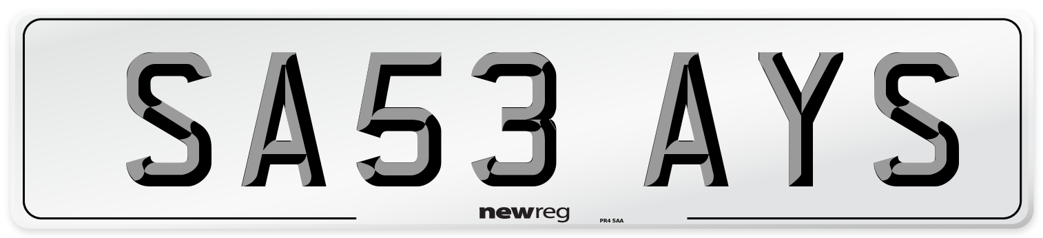 SA53 AYS Front Number Plate