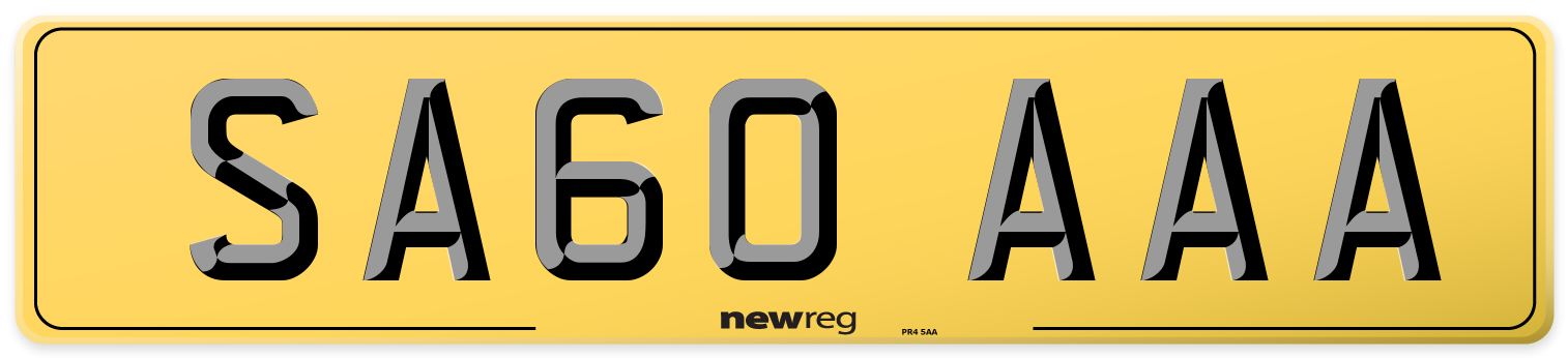 SA60 AAA Rear Number Plate