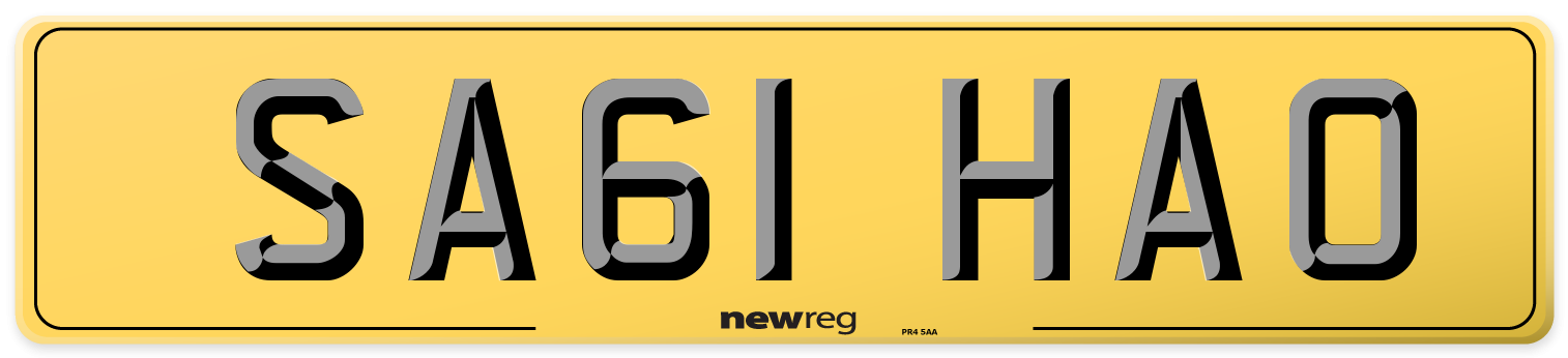 SA61 HAO Rear Number Plate