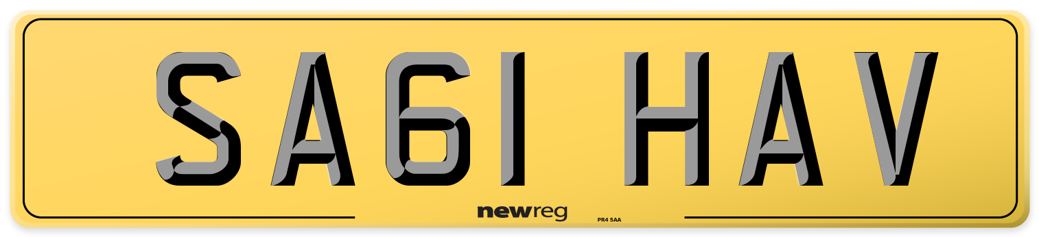 SA61 HAV Rear Number Plate