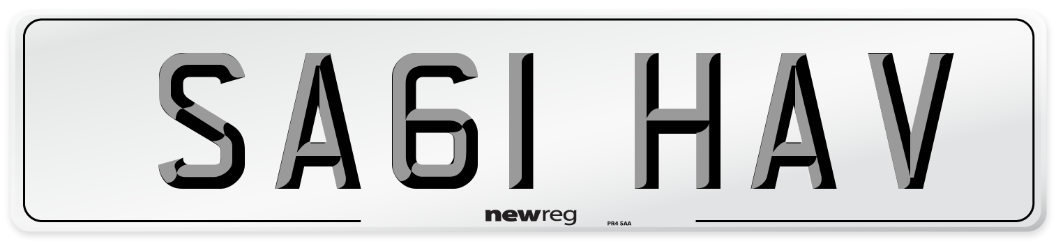 SA61 HAV Front Number Plate