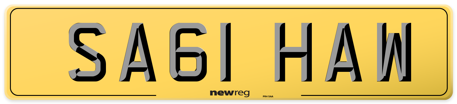 SA61 HAW Rear Number Plate