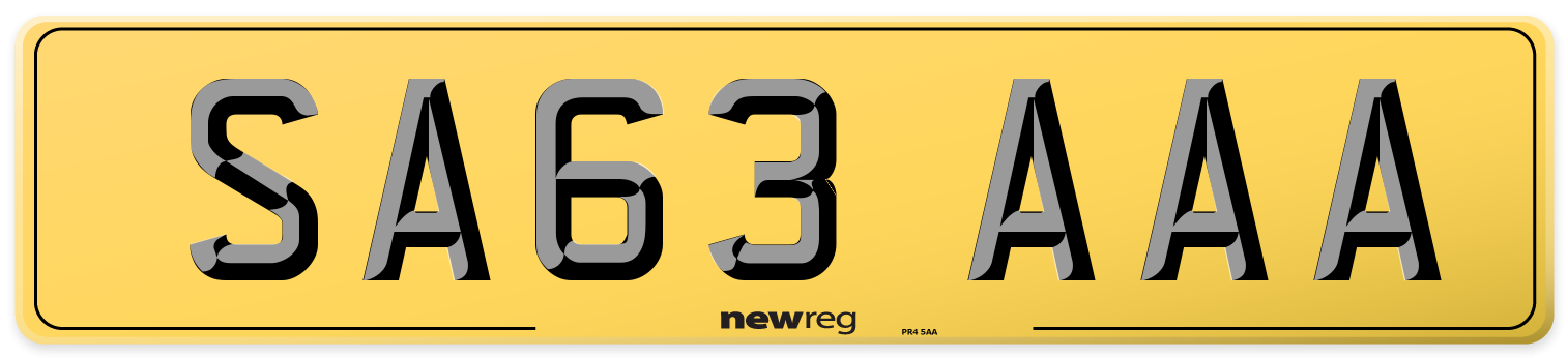 SA63 AAA Rear Number Plate