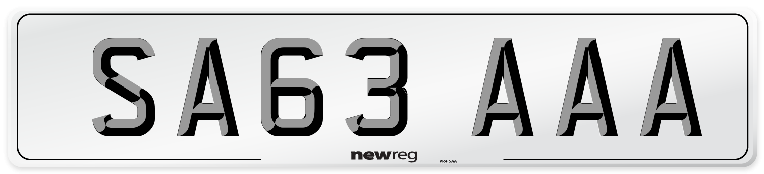 SA63 AAA Front Number Plate