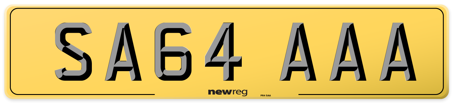 SA64 AAA Rear Number Plate