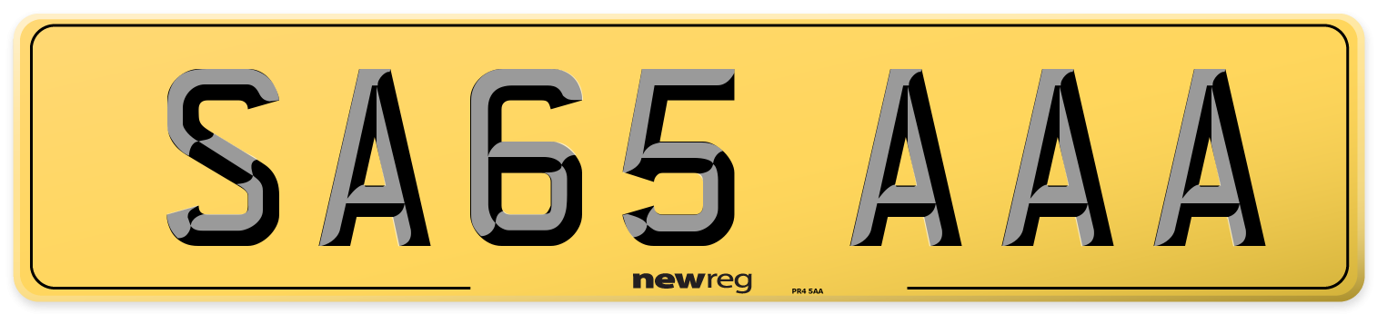 SA65 AAA Rear Number Plate