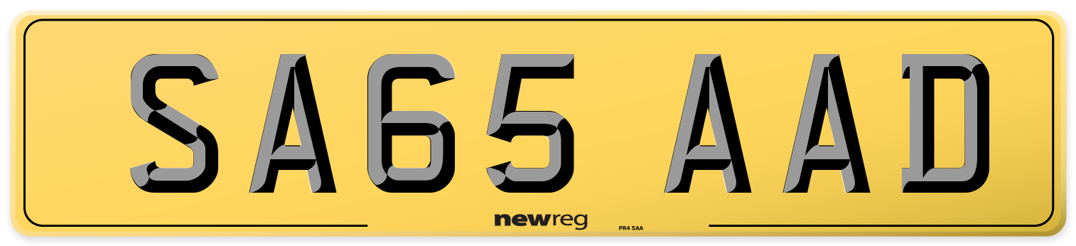 SA65 AAD Rear Number Plate