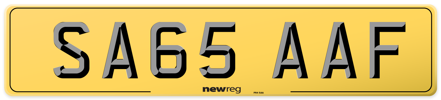 SA65 AAF Rear Number Plate