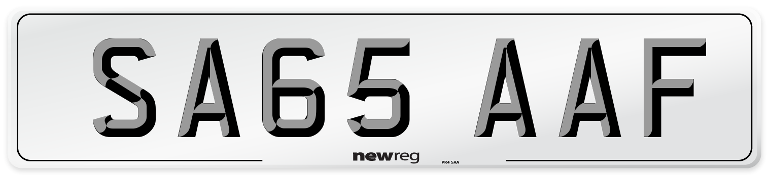 SA65 AAF Front Number Plate