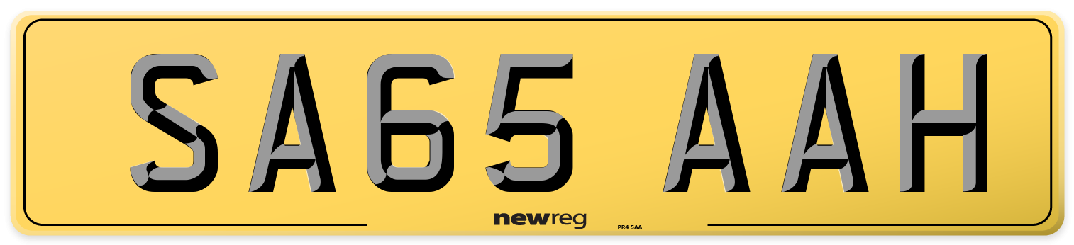 SA65 AAH Rear Number Plate