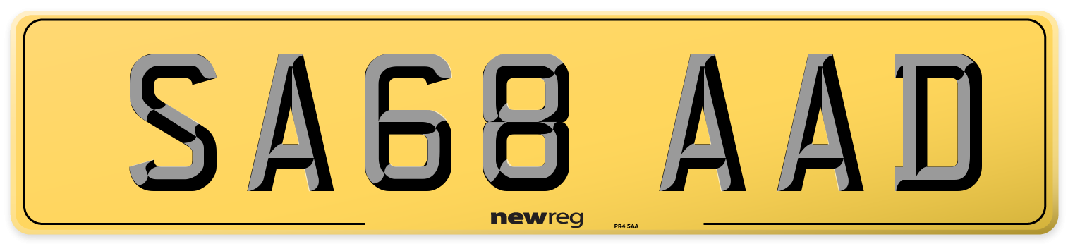 SA68 AAD Rear Number Plate