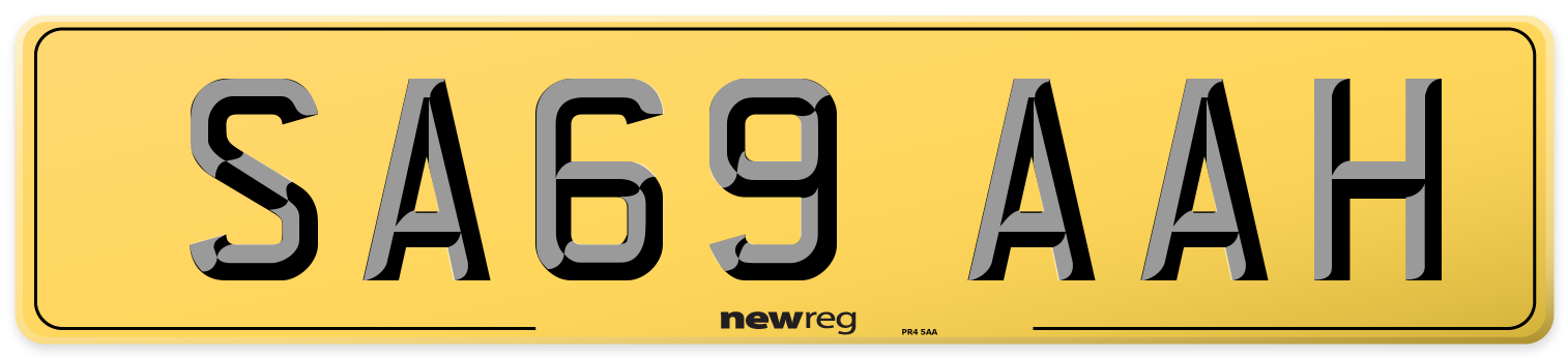 SA69 AAH Rear Number Plate