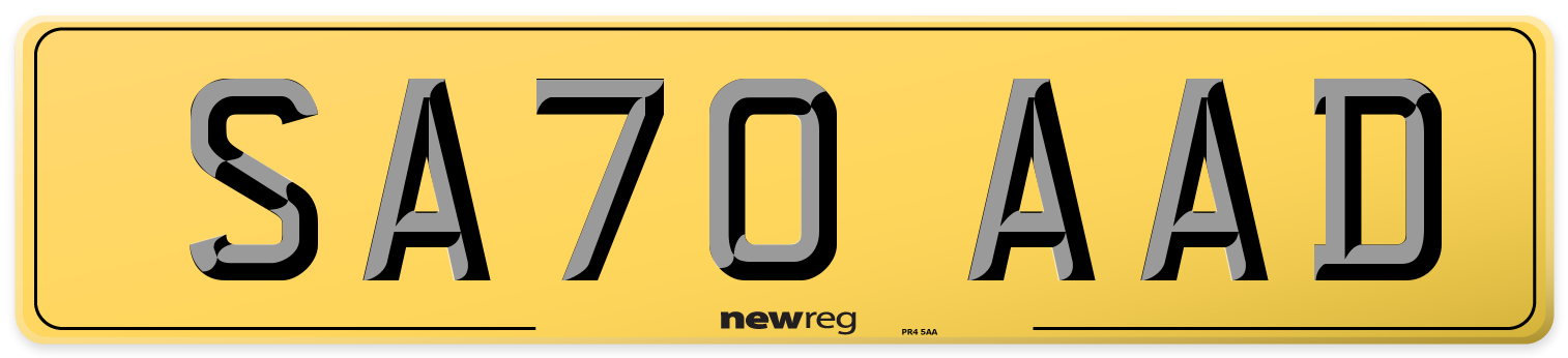 SA70 AAD Rear Number Plate