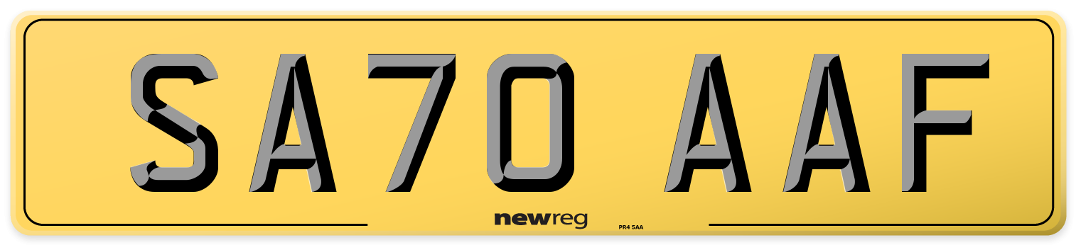 SA70 AAF Rear Number Plate