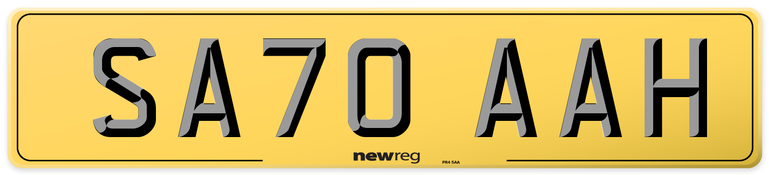 SA70 AAH Rear Number Plate