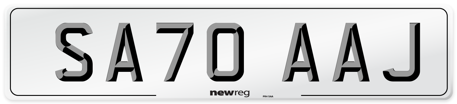 SA70 AAJ Front Number Plate