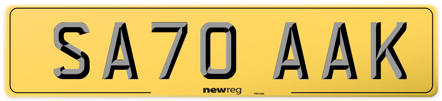 SA70 AAK Rear Number Plate