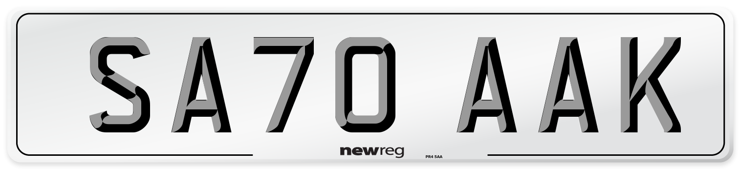 SA70 AAK Front Number Plate