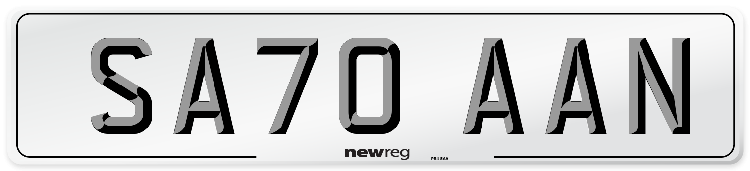 SA70 AAN Front Number Plate