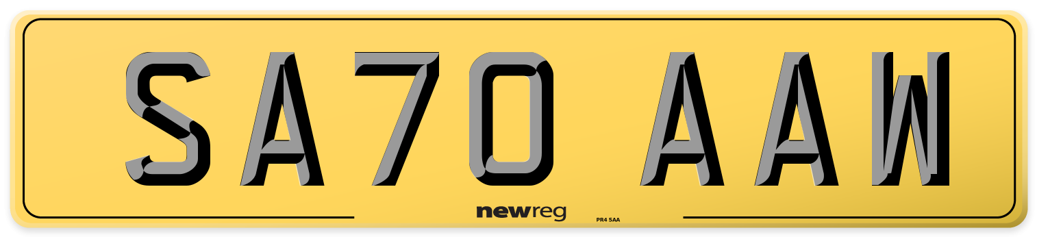SA70 AAW Rear Number Plate