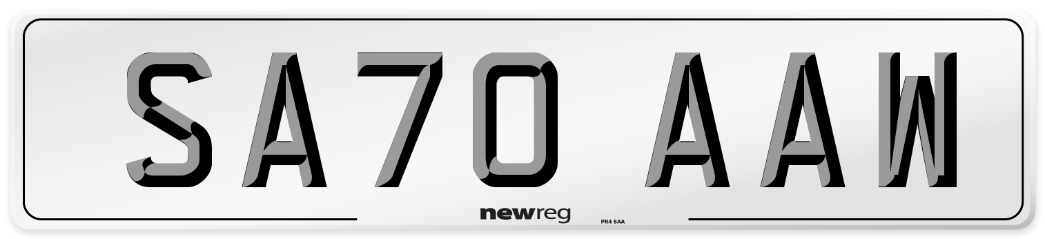 SA70 AAW Front Number Plate