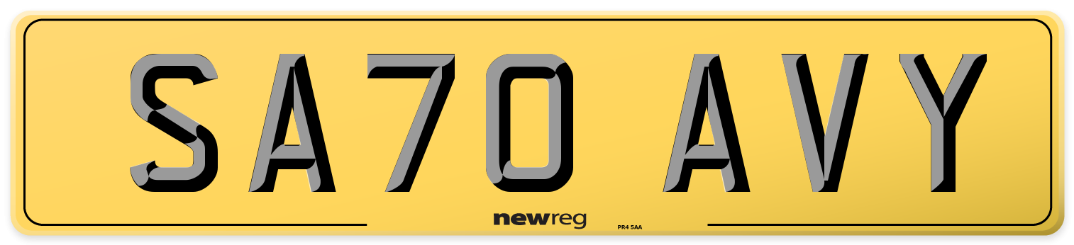 SA70 AVY Rear Number Plate