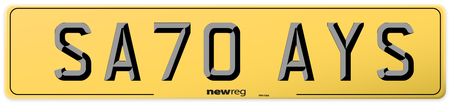 SA70 AYS Rear Number Plate