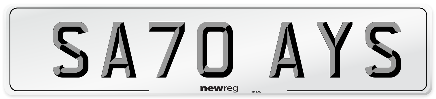 SA70 AYS Front Number Plate