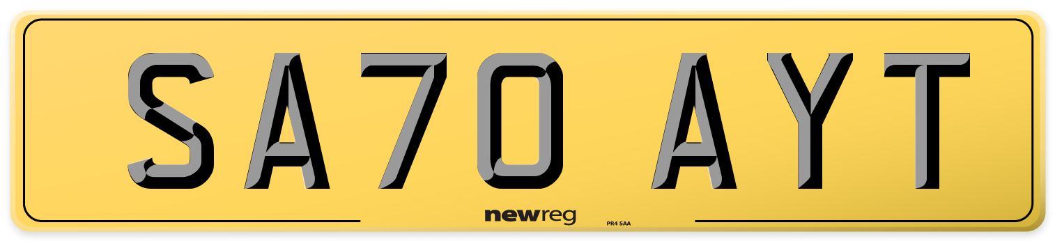 SA70 AYT Rear Number Plate