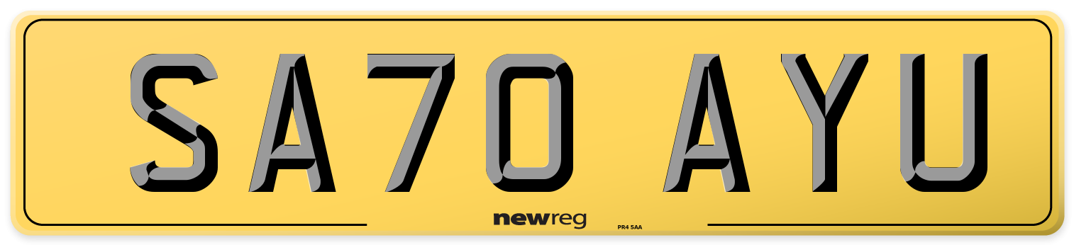 SA70 AYU Rear Number Plate