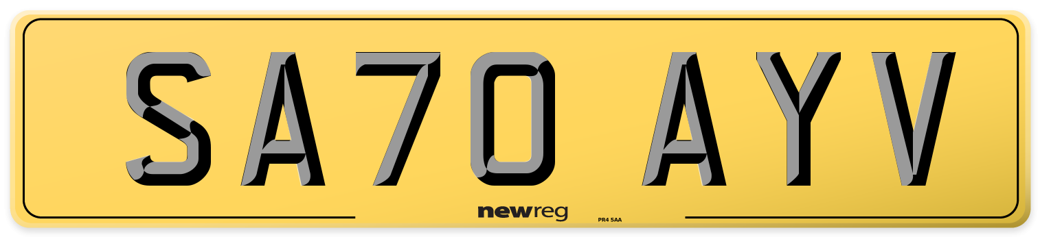 SA70 AYV Rear Number Plate