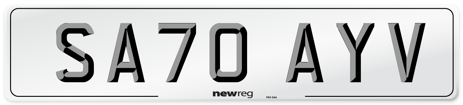 SA70 AYV Front Number Plate