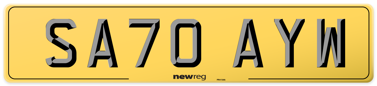 SA70 AYW Rear Number Plate
