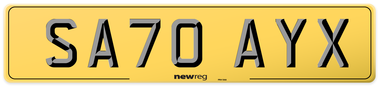 SA70 AYX Rear Number Plate