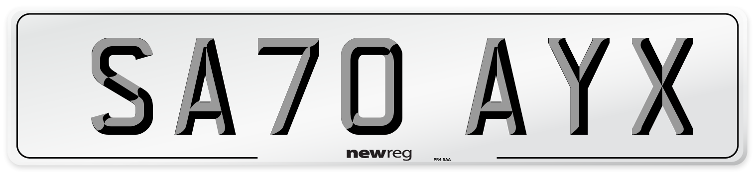 SA70 AYX Front Number Plate