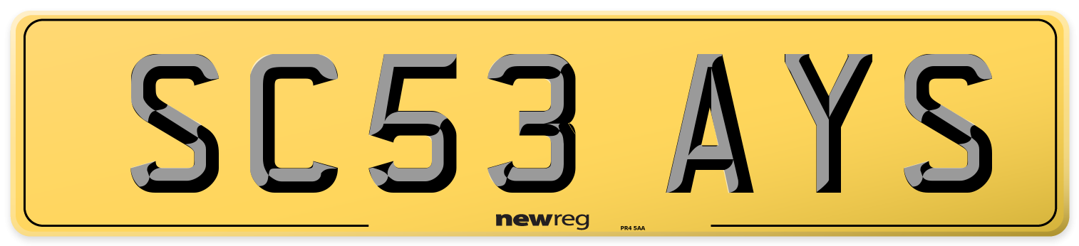 SC53 AYS Rear Number Plate